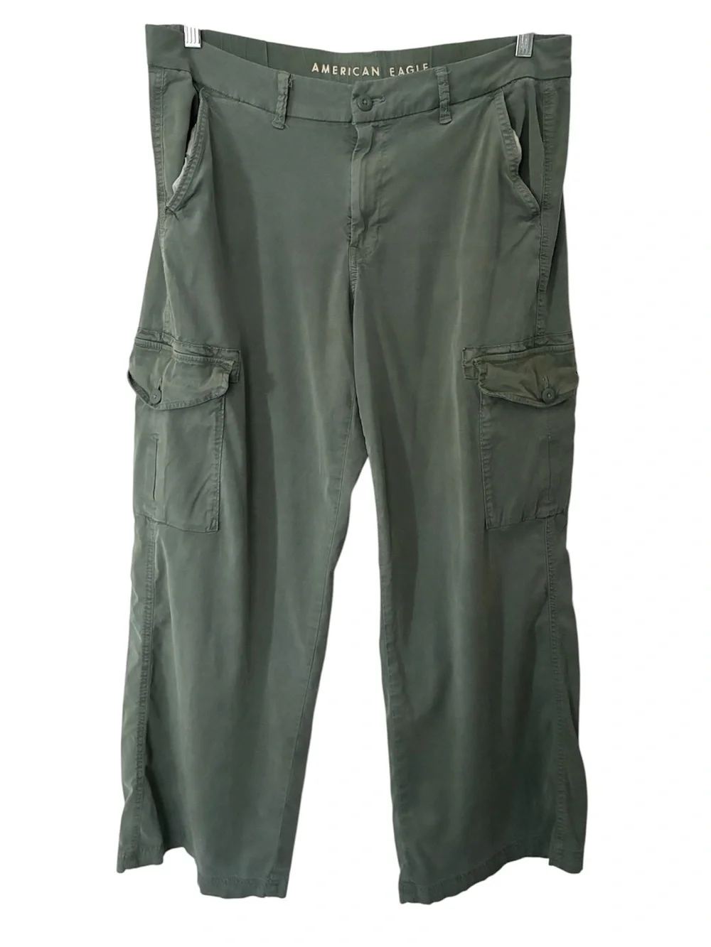 American Eagle Green Cargo Mid Rise Baggy Wide Leg Pants Y2K skater Gorpcore